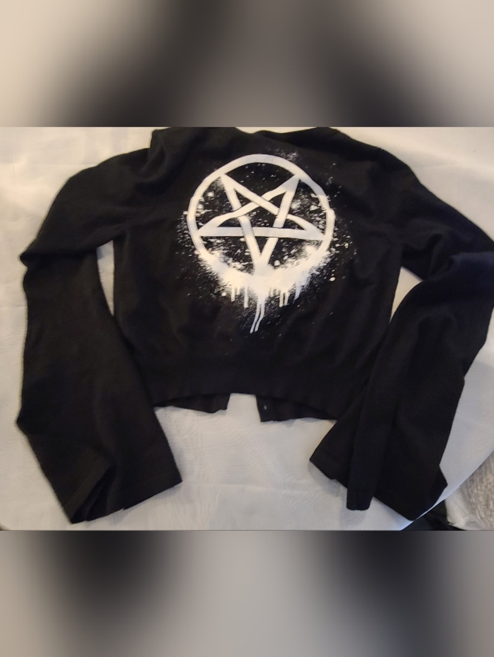 NWT Too Fast Gothic Black Pentagram Cropped Cardigan Bell Sleeves, Med - Picture 7 of 10